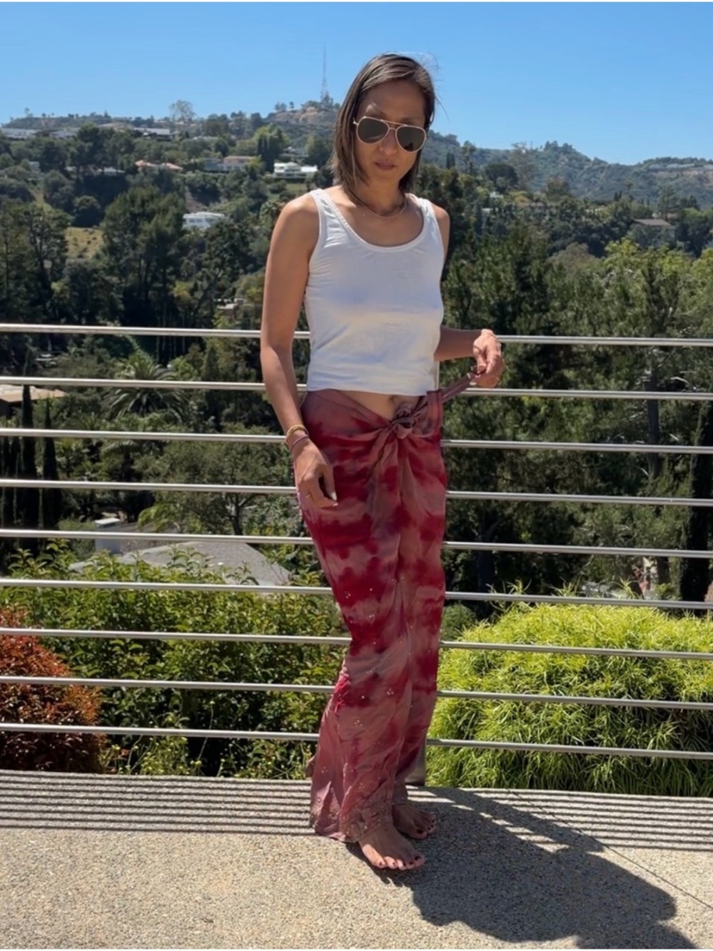 Sun Child silk Women’s Wide Leg Palazzo Pants in Burgundy Tie-Dye Festival OS